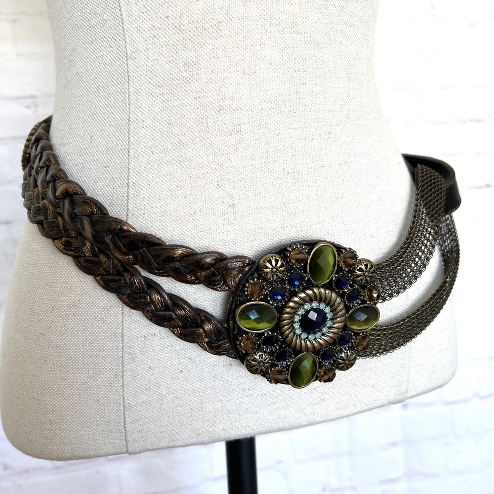 Vtg Leatherock Belt - Alyssa Crystals Size Large